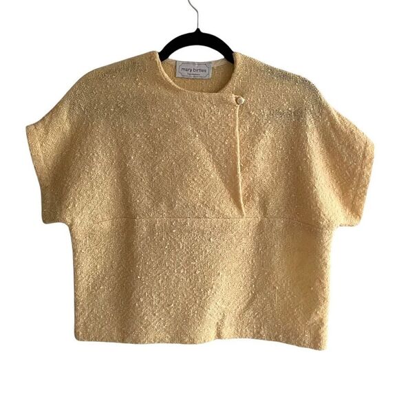 HANDWOVEN by Mary Birtles Crew Neck Short Sleeve Cropped Sweater Yellow O/S - Picture 2 of 5